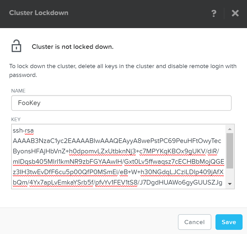 Cluster Lockdown - Add Key
